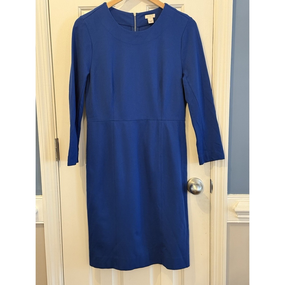 J Crew Royal Blue Pencil Dress Women's Size‎ 8 Long Sleeve Minimalist Classic
